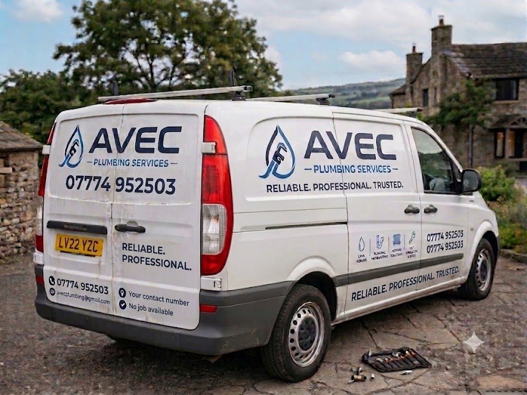 AVEC Plumbing Services owner standing with the branded company van